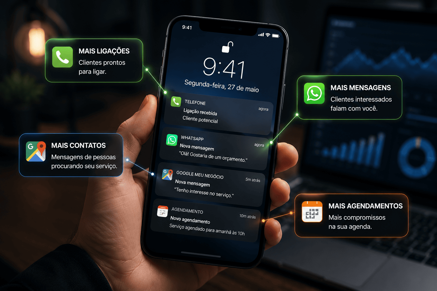 Notificações de clientes no celular